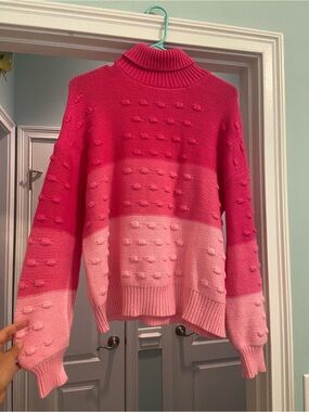 THML Pink Ombre Bobble Knit Turtleneck Sweater